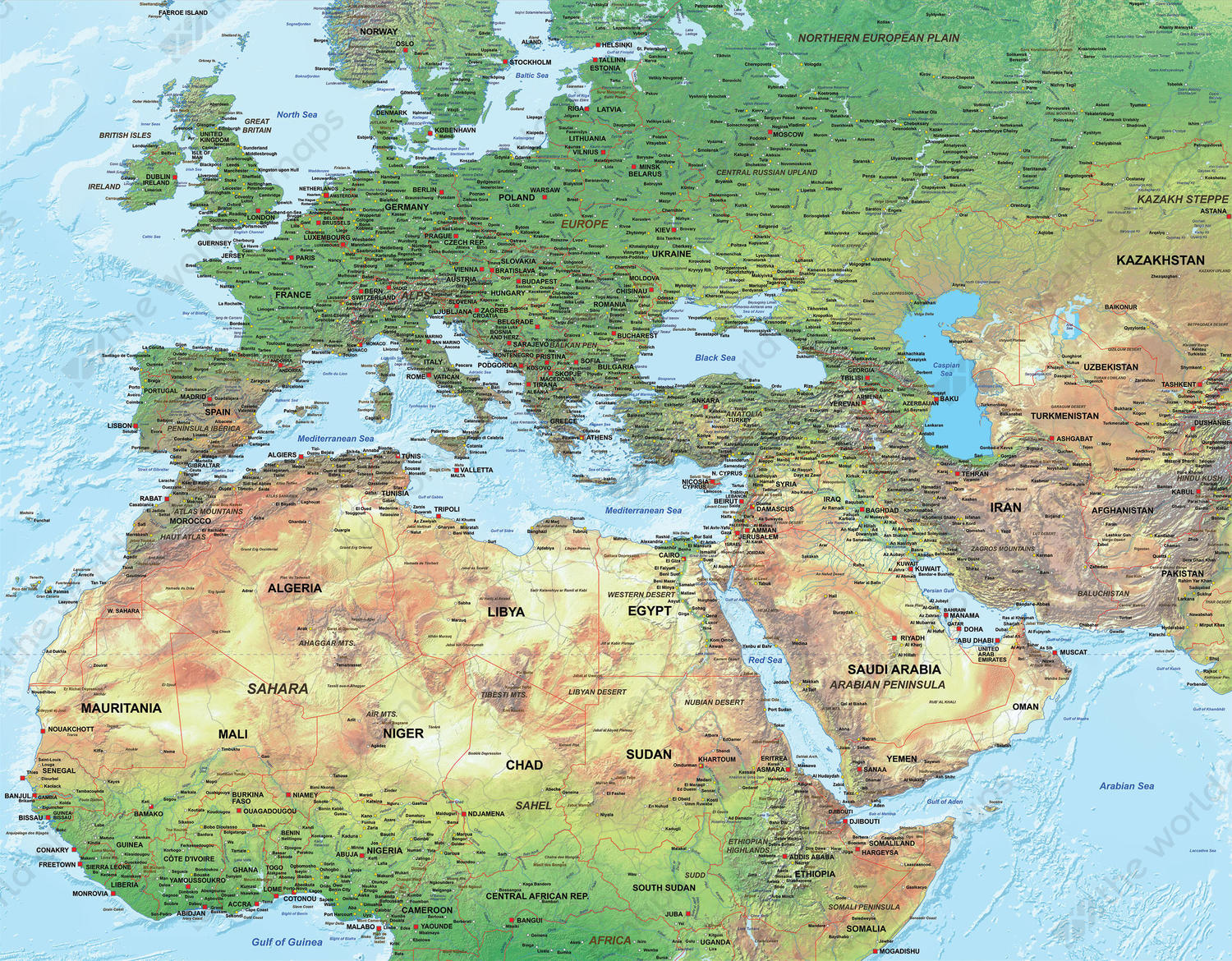 physical map of europe and north africa Physical Digital Map Europe North Africa Middle East 1316 The physical map of europe and north africa
