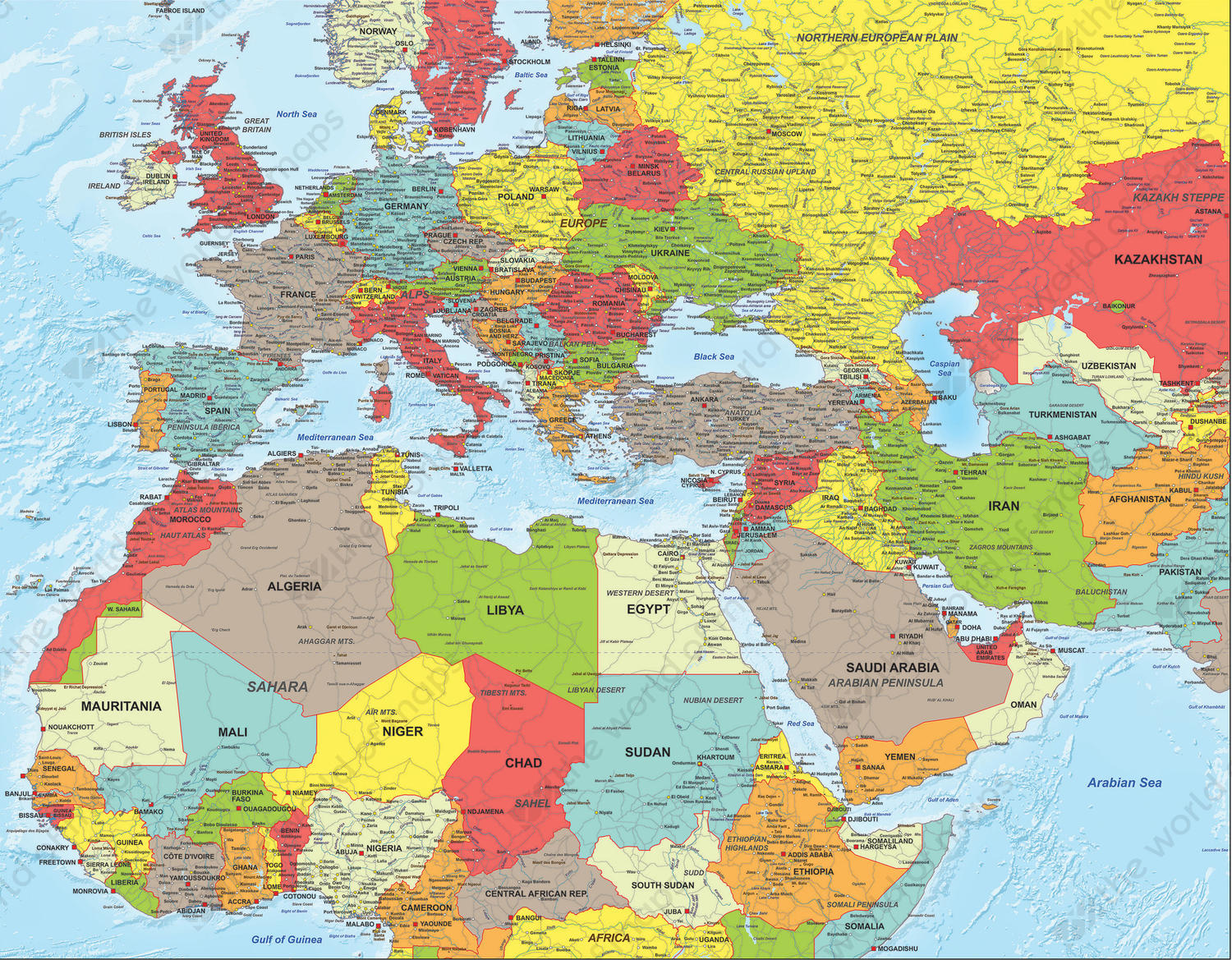 europe and middle east map Digital Political Map North Africa Middle East And Europe 1317 The World Of Maps Com europe and middle east map
