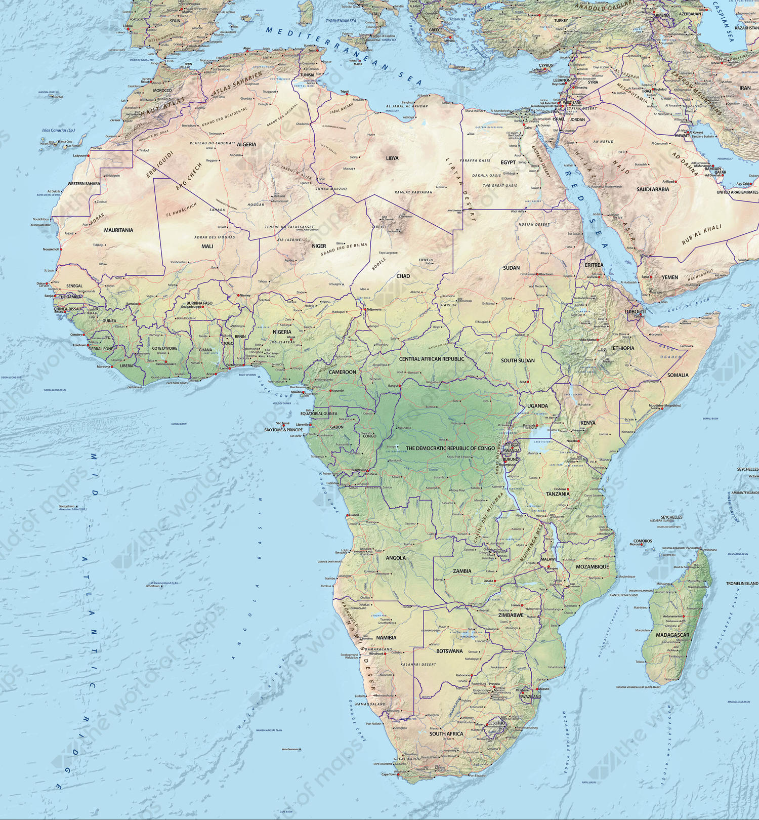 Digital Map Africa Physical 628 | The World of Maps.com