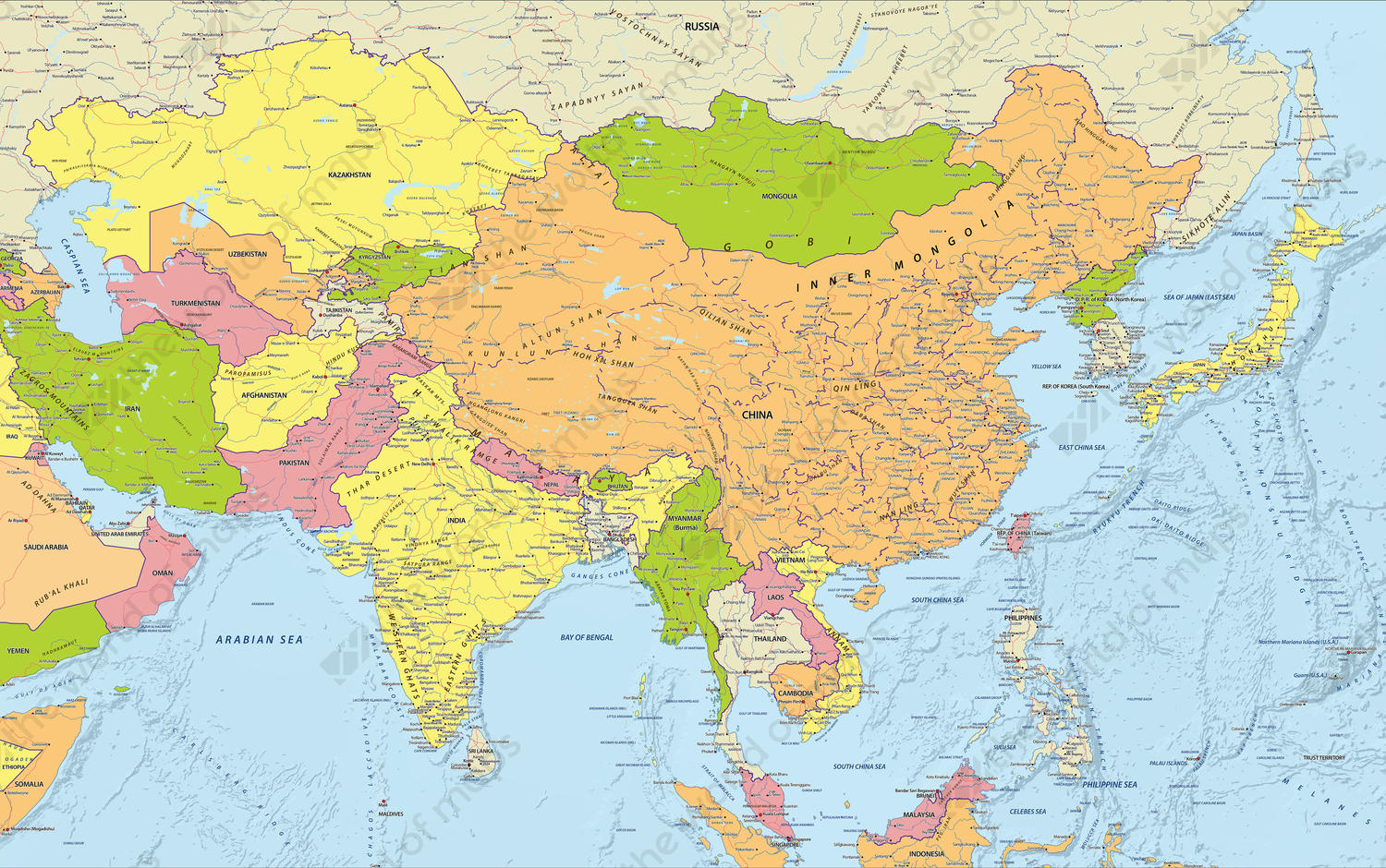 Digital Political Map Central Asia 642 | The World of Maps.com