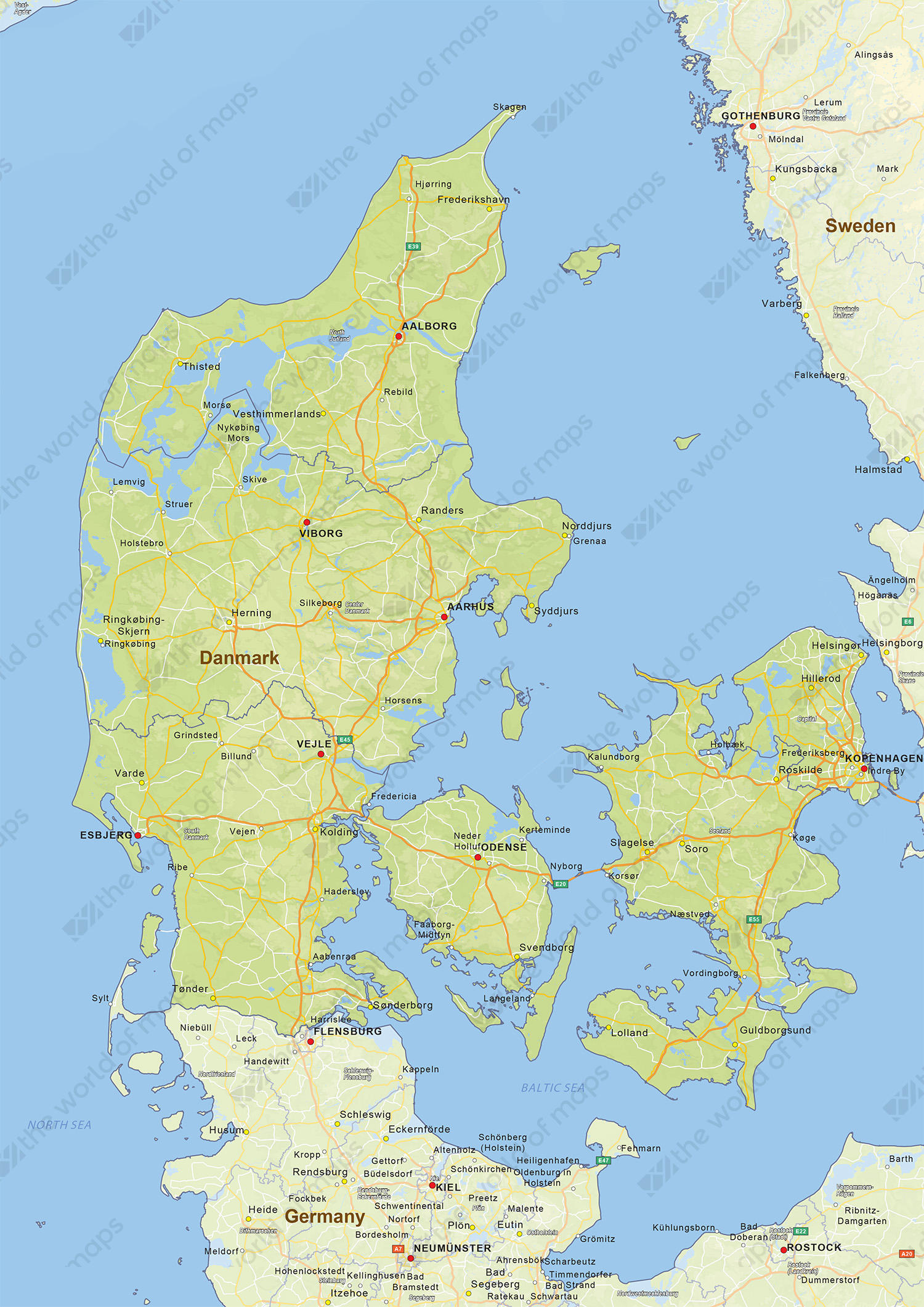 Digital physical map of Denmark 1429 | The World of Maps.com