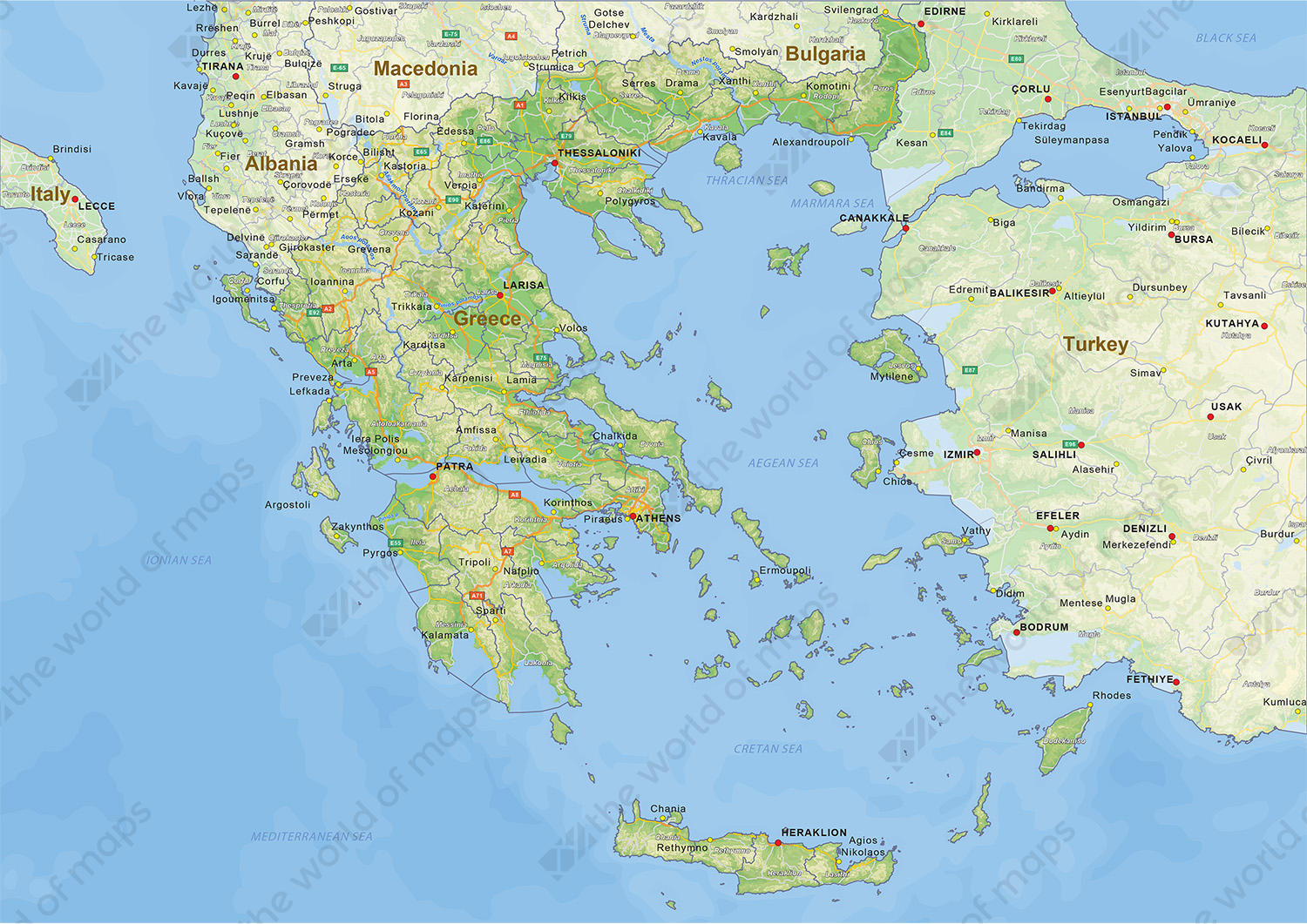 Digital physical map of Greece 1435 | The World of Maps.com