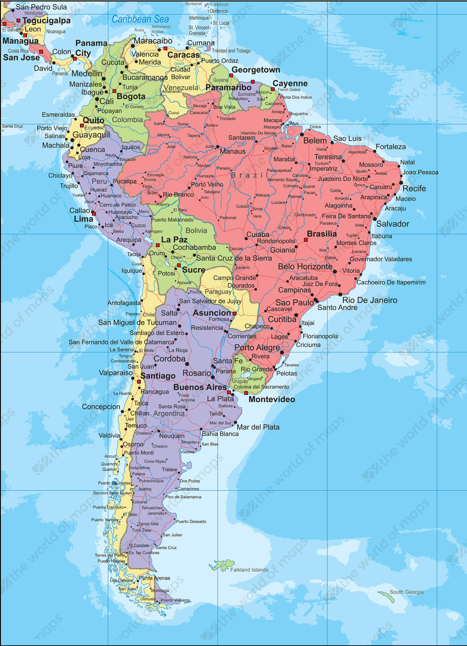 Digital Map South America Political 266 | The World of Maps.com