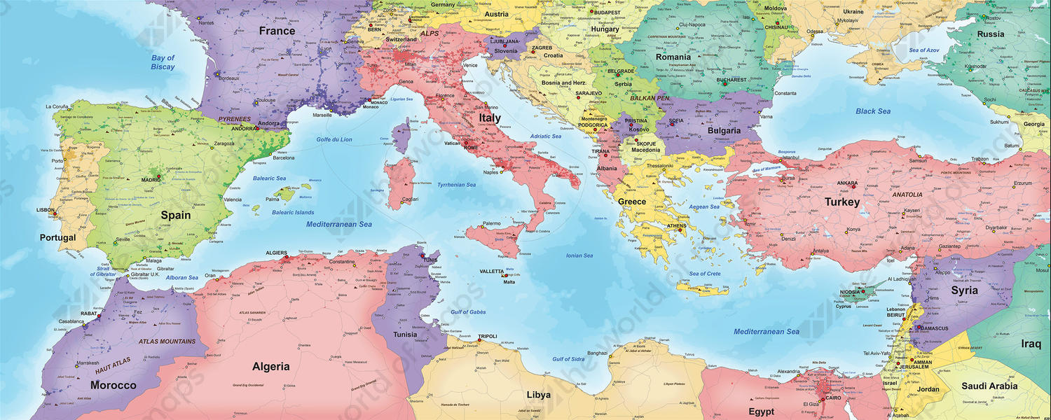 Digital Map Countries around the Mediterranean Sea 839
