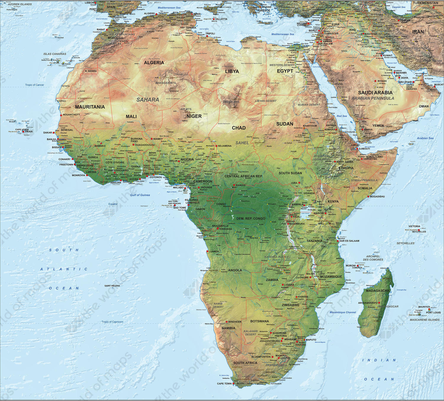 Digital Physical Map Africa 1288 | The World of Maps.com