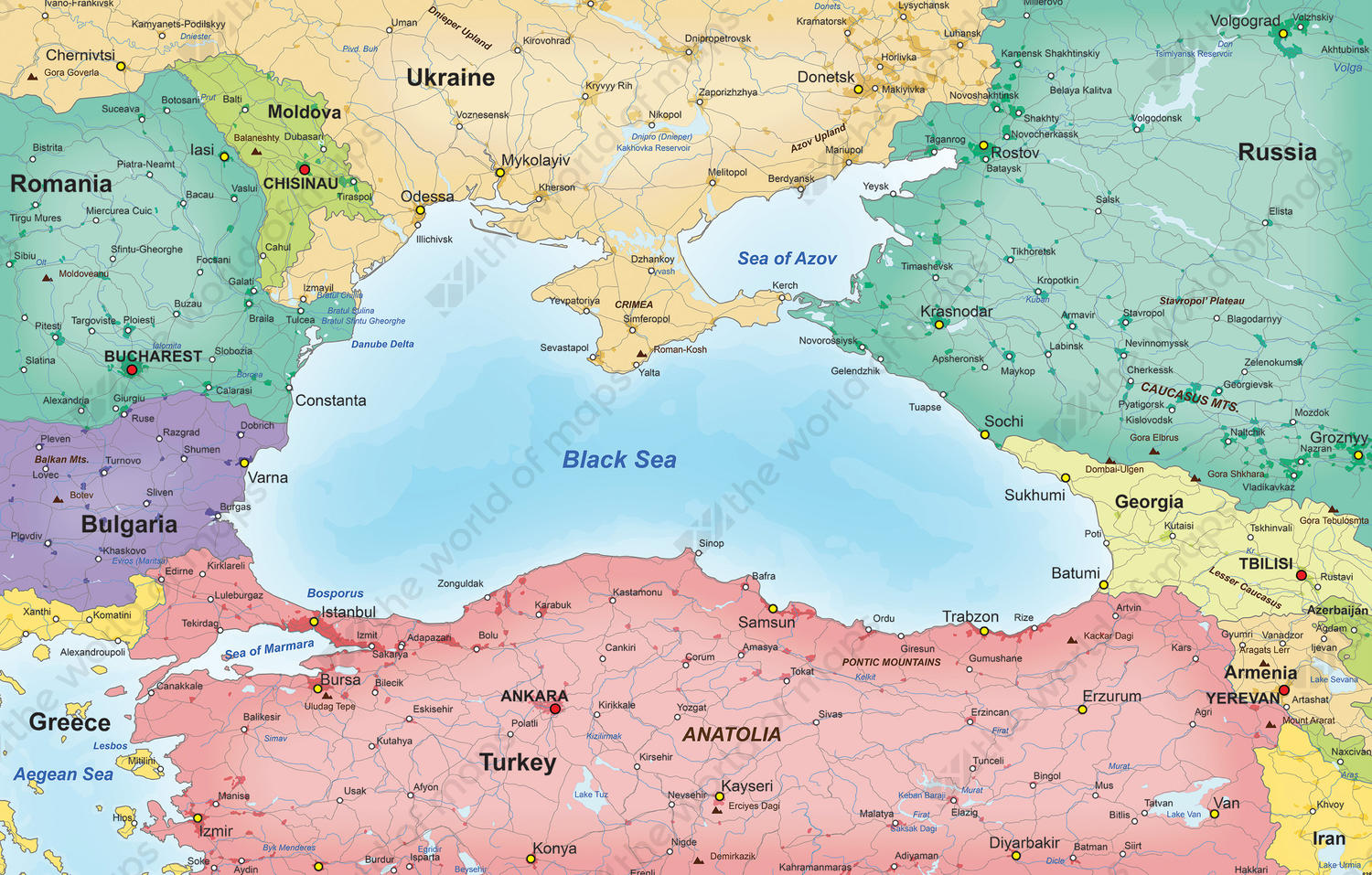 black sea on world map Digital Map Countries Around The Black Sea 838 The World Of Maps Com black sea on world map