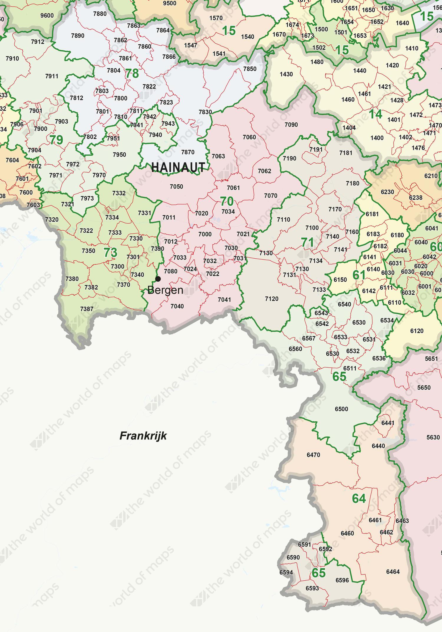 Digital Postcode Map Belgium 2-4 digits 1389 | The World of Maps.com
