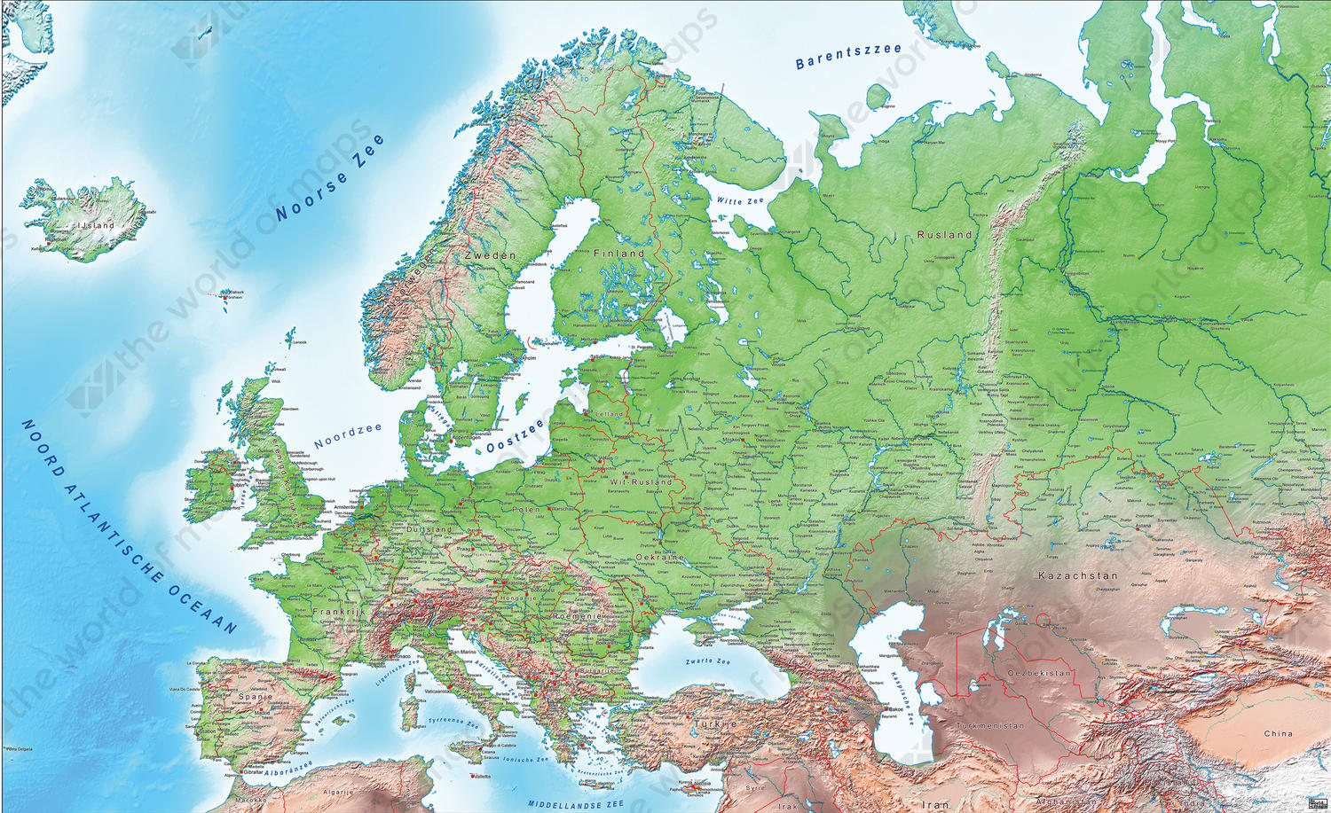 europe physical map with labels
