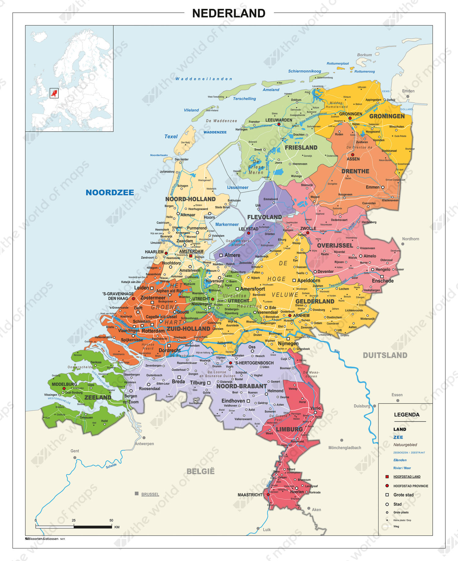 Digital Map of The Netherlands 1411 | The World of Maps.com