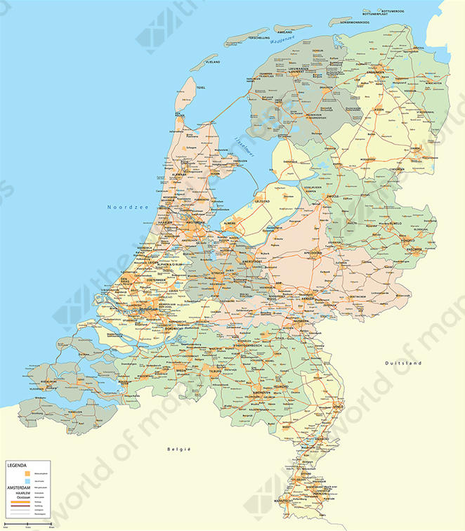 Digital Province Map of The Netherlands 533 | The World of Maps.com