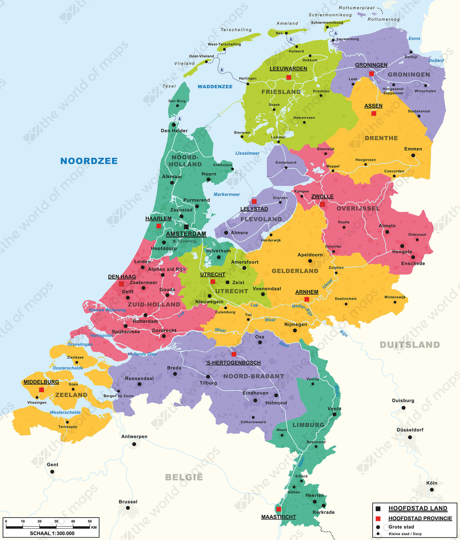 Digital Basic Map of The Netherlands 462 | The World of Maps.com