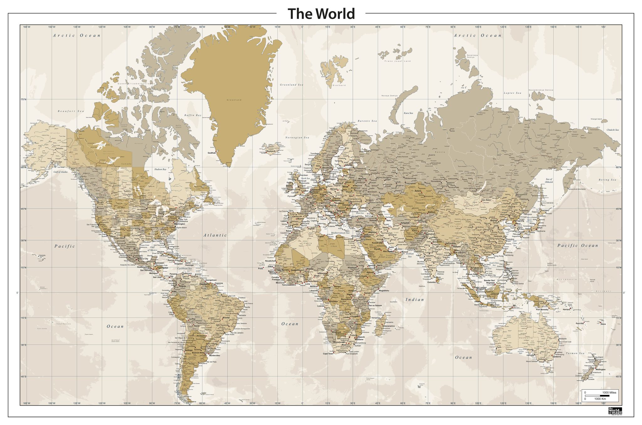 Wereldkaart Nostalgische kleuren