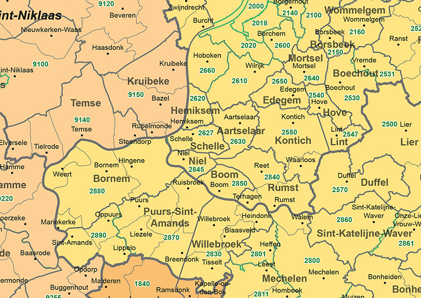 Complete Postal Code and Municipality Map of Belgium